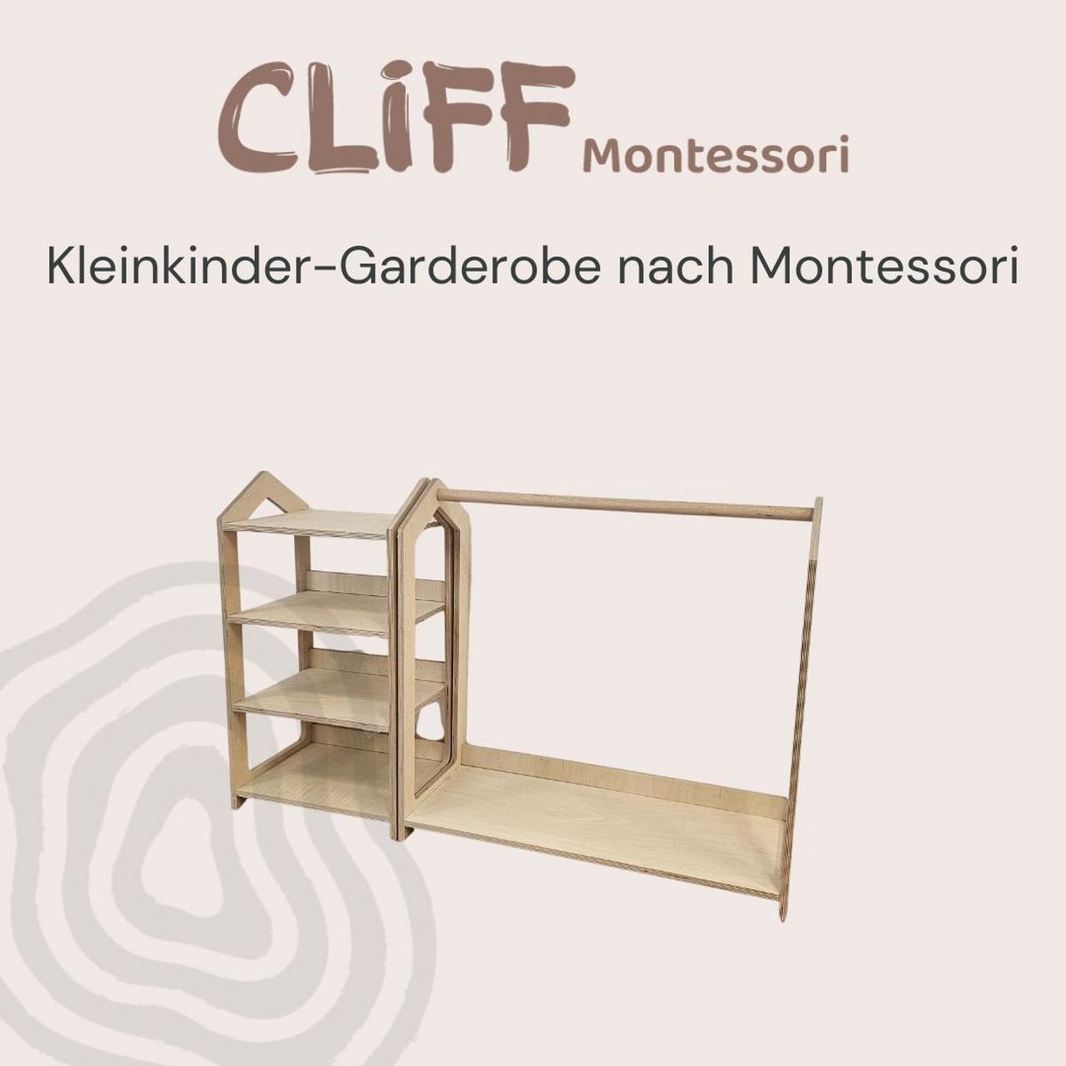 Montessori Garderobe für Kleinkinder - Birkefarben, Basics, Holz (124/43/81cm) - CLIFF