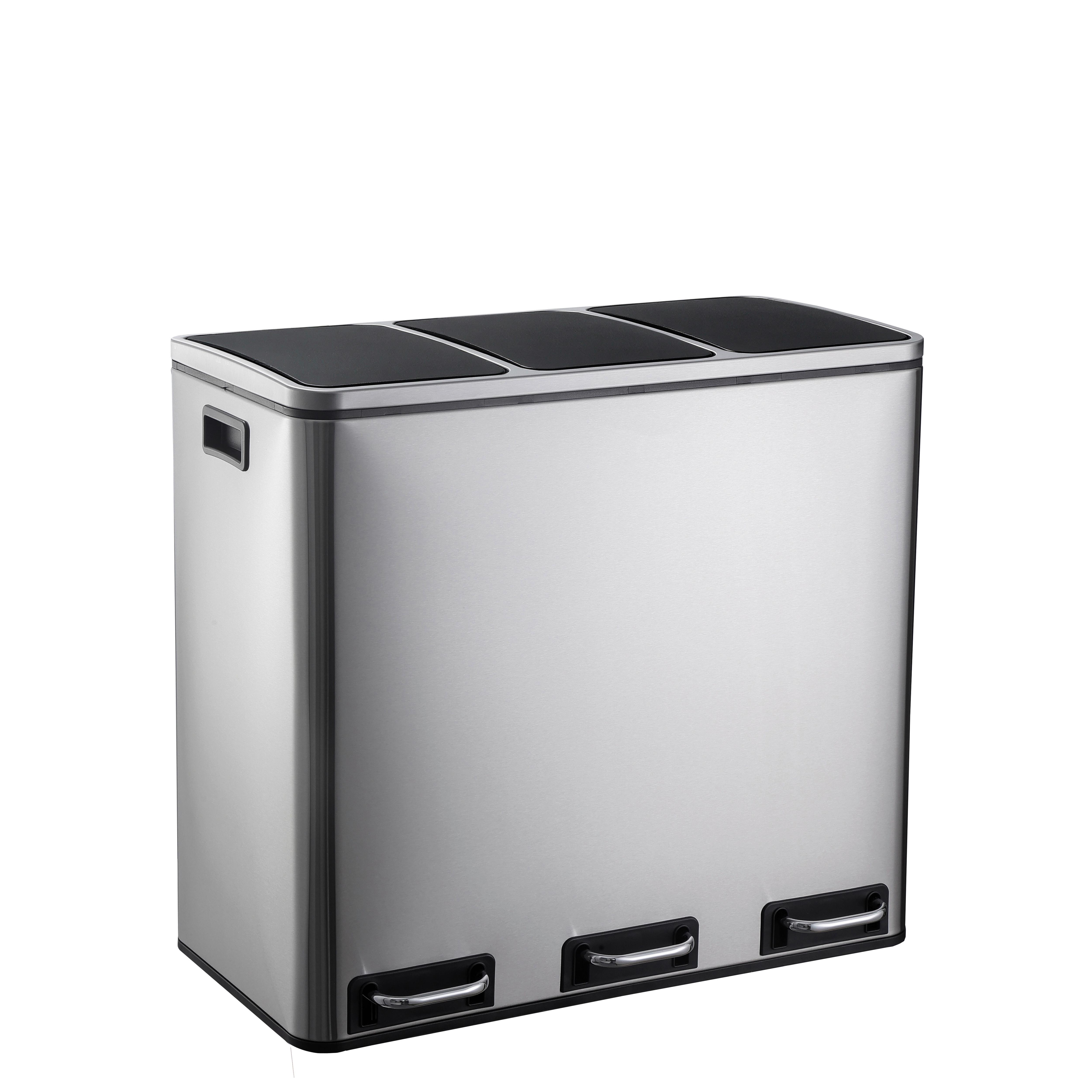 ABFALLEIMER Clean Silberfarben B: 61cm - Silberfarben/Schwarz, MODERN, Kunststoff/Metall (61/56/31.5cm) - MID.YOU