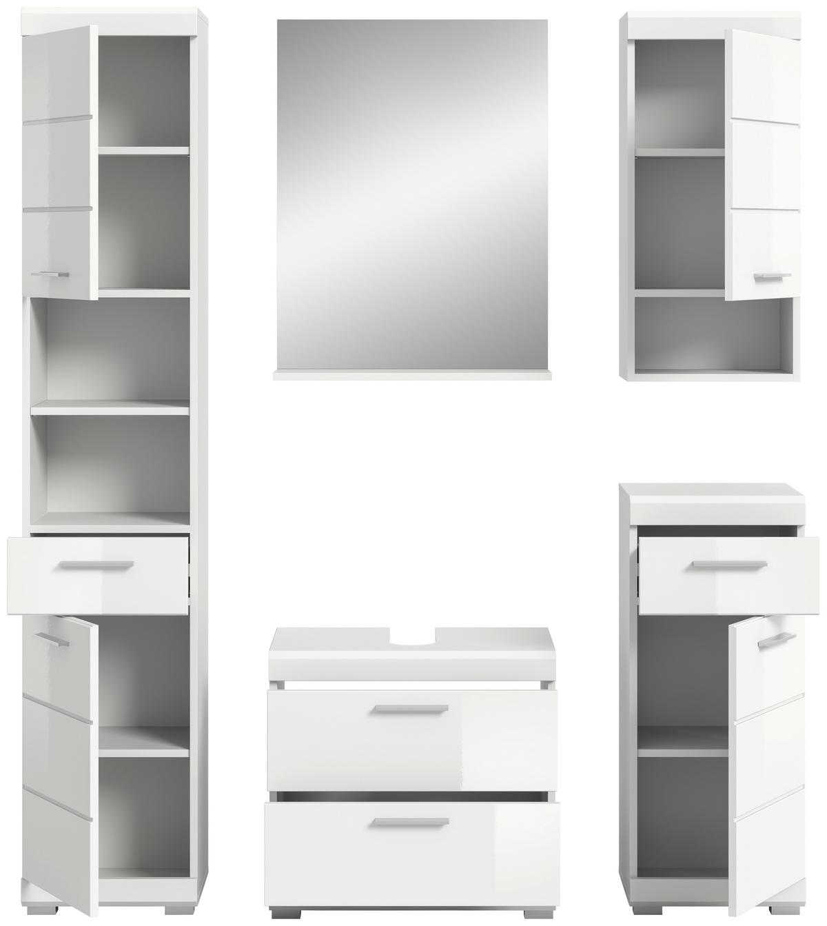 Badezimmer Scout Weiß B: 134 Cm - Weiß Hochglanz/Silberfarben, MODERN, Glas/Holzwerkstoff (134cm) - MID.YOU