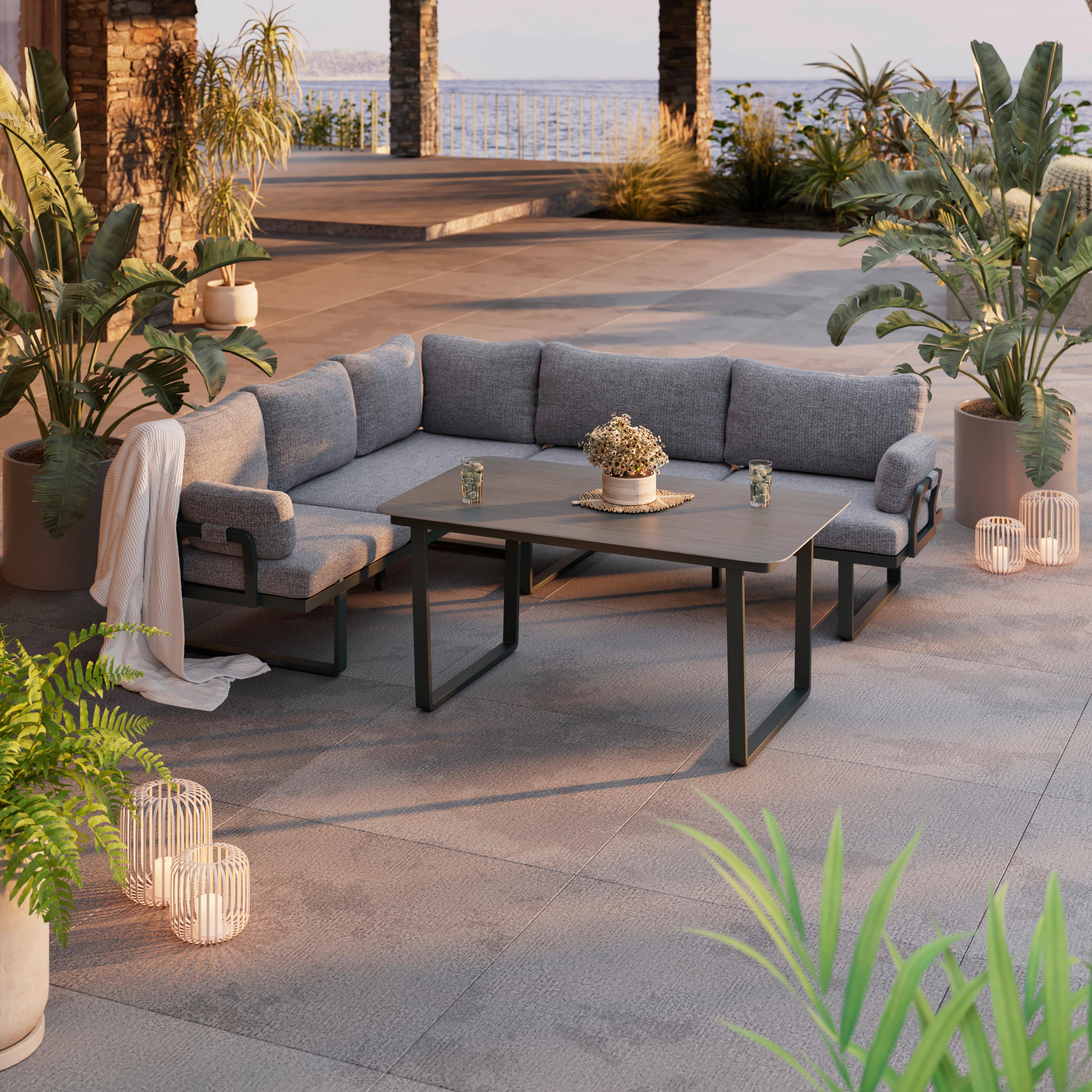 Loungegarnitur Cannes - Dunkelgrau/Anthrazit, MODERN, Kunststoff/Textil (202/236cm) - Beldano