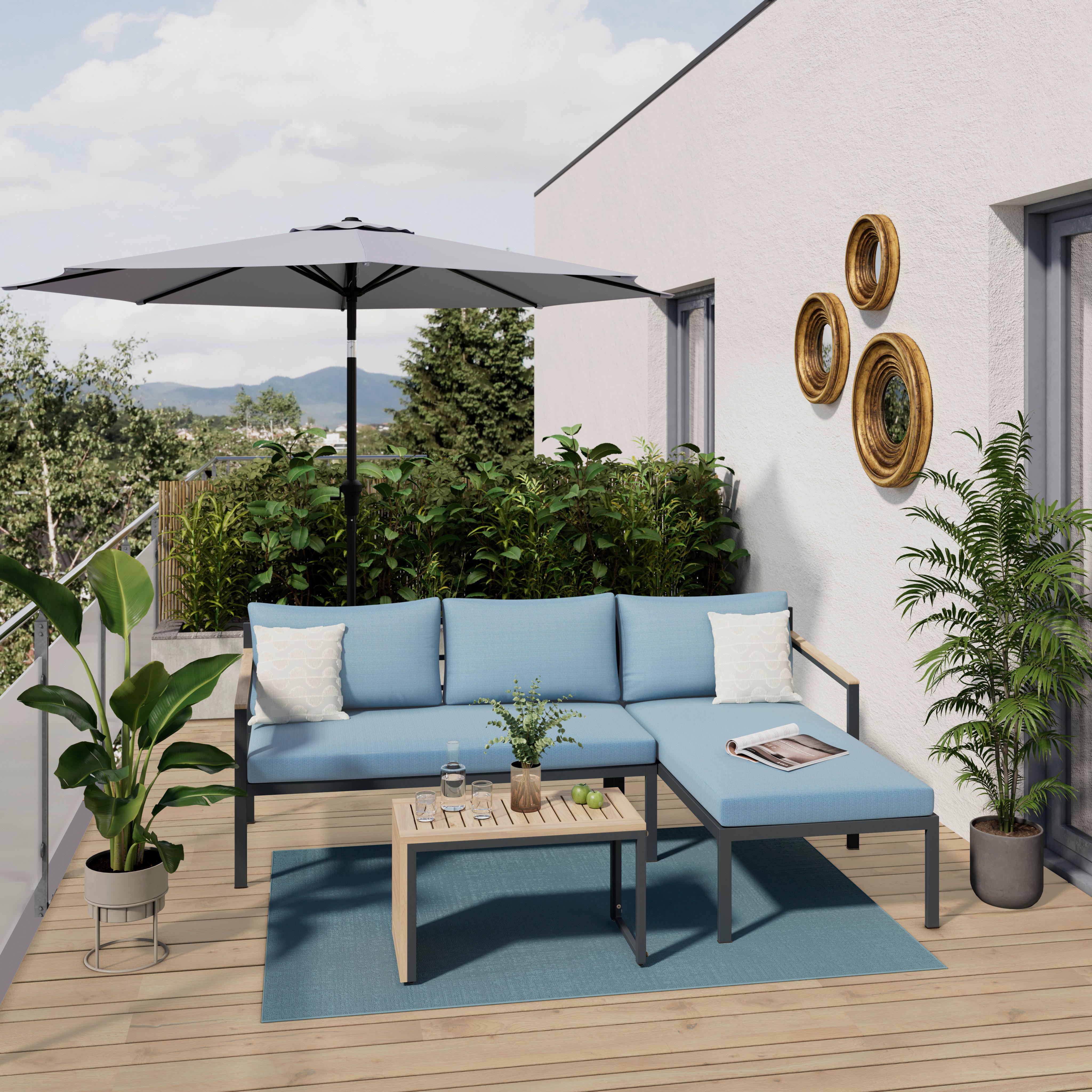 Loungegarnitur Mauri - Anthrazit/Hellblau, MODERN, Holz/Textil (219/142cm) - Beldano