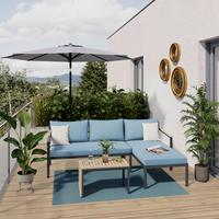 Loungegarnitur Mauri - Anthrazit/Hellblau, MODERN, Holz/Textil (219/142cm) - Beldano