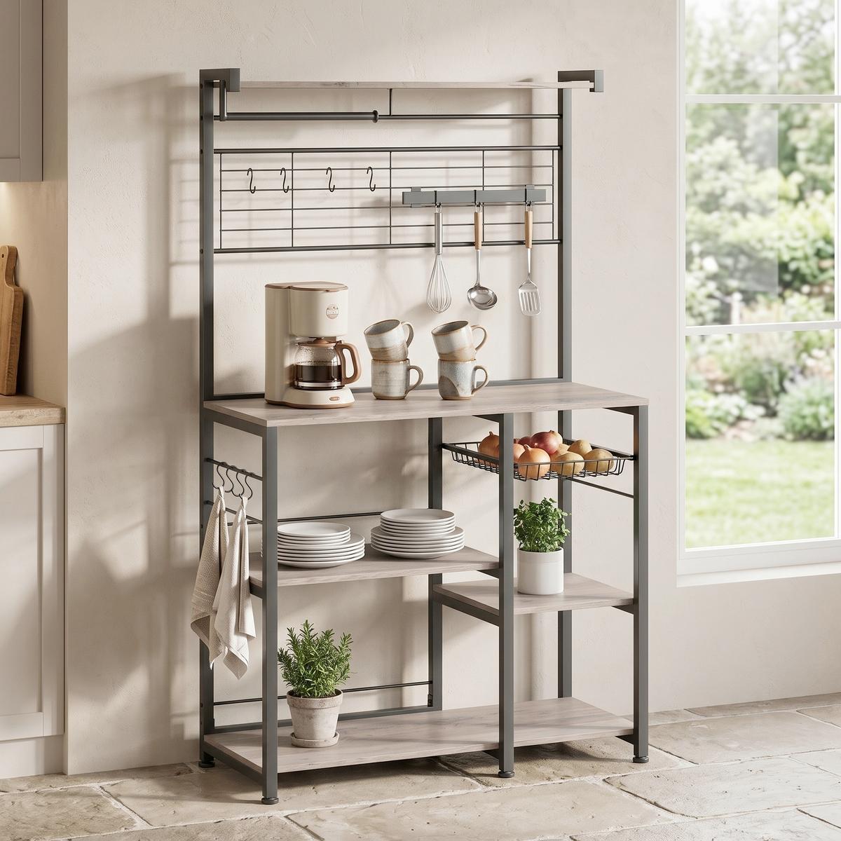 REGAL KITCHEN SHELF - Greige/Schwarz, MODERN, Holzwerkstoff/Metall (90/167/42cm) - MID.YOU