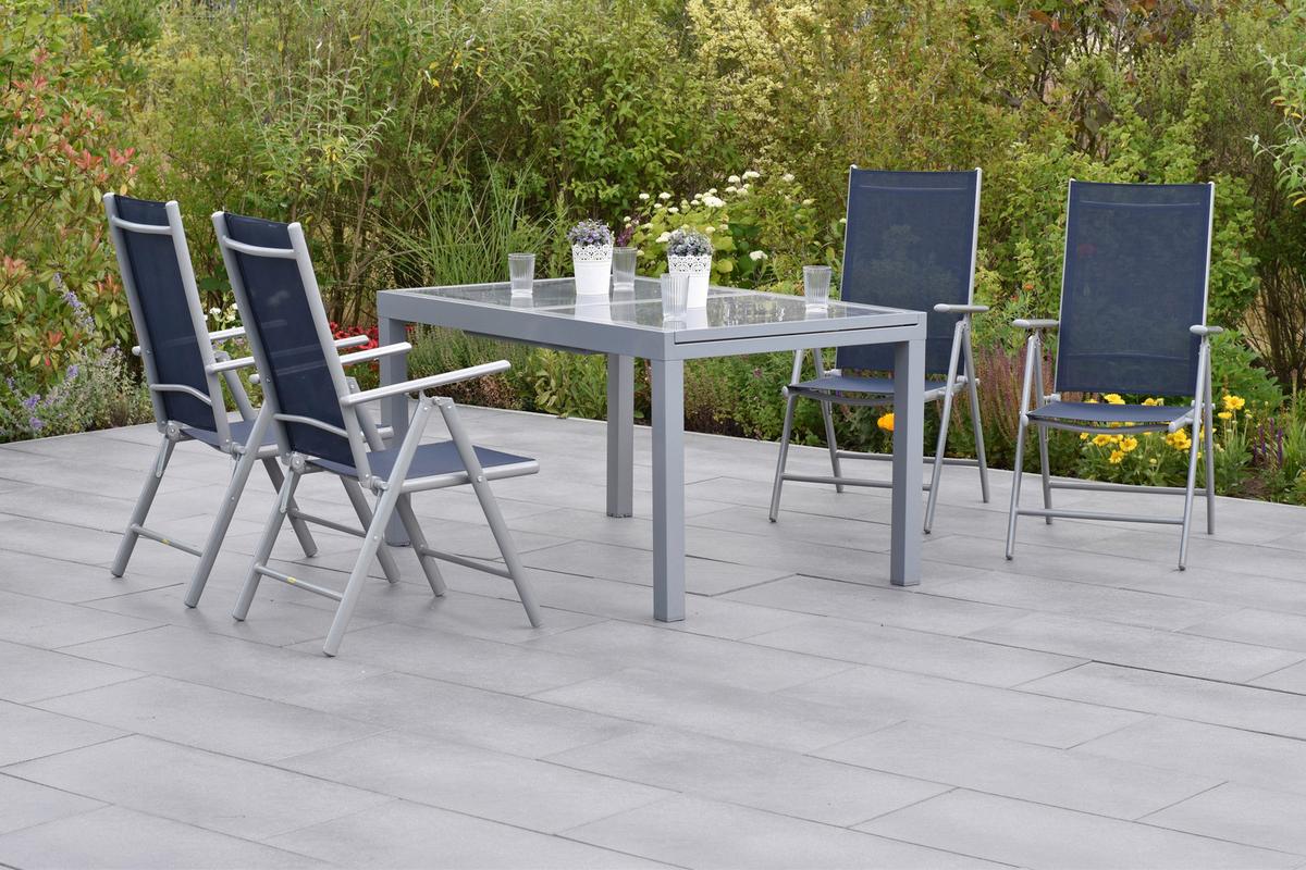 Gartenmöbel Set 5-Tlg. Amalfi aus Metall/Textil - Blau/Silberfarben, MODERN, Textil/Metall - Gardenson