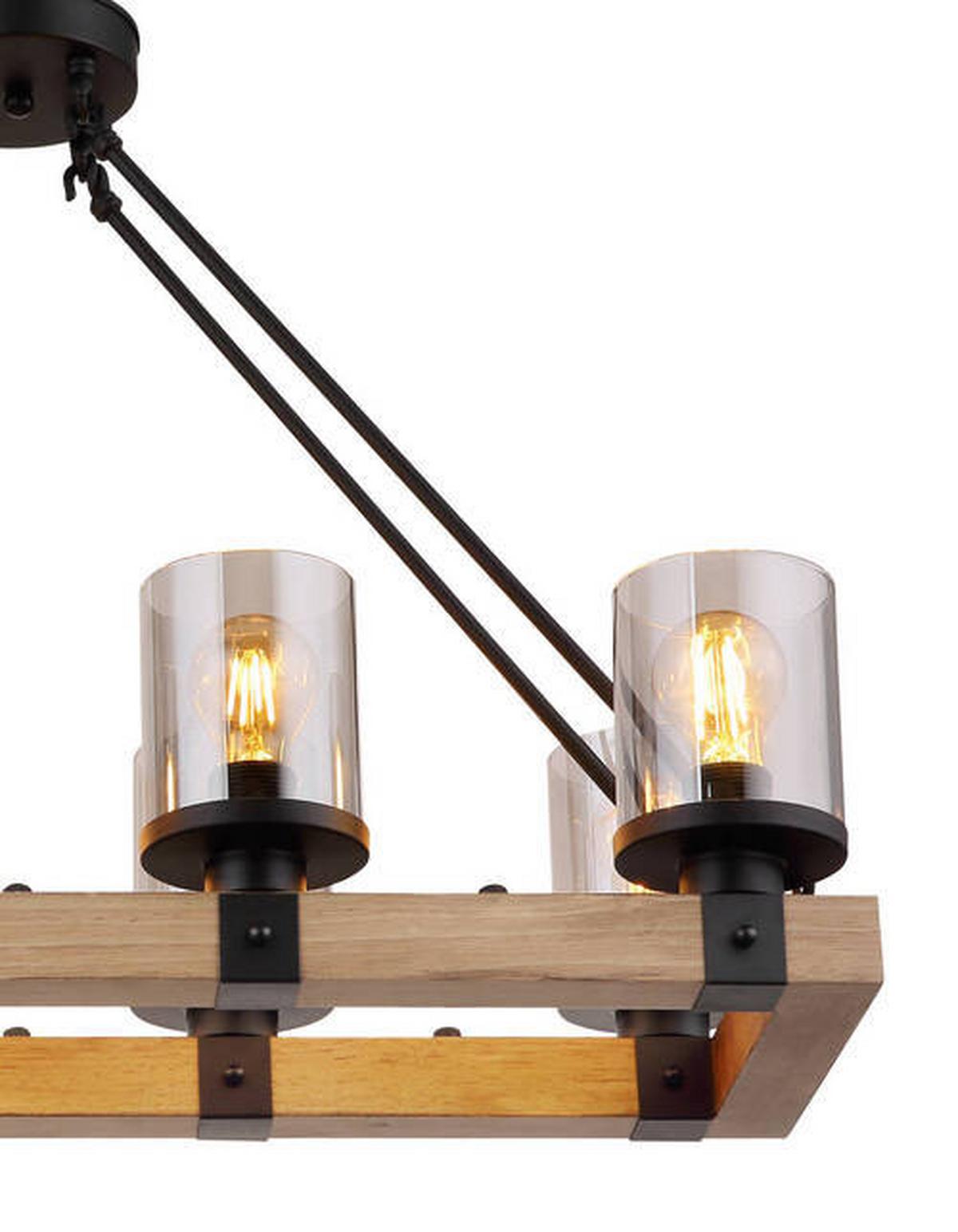 Hängeleuchte 15555-8h - Dunkelbraun/Schwarz, Natur, Glas/Holz (75/31,5/100cm) - Globo