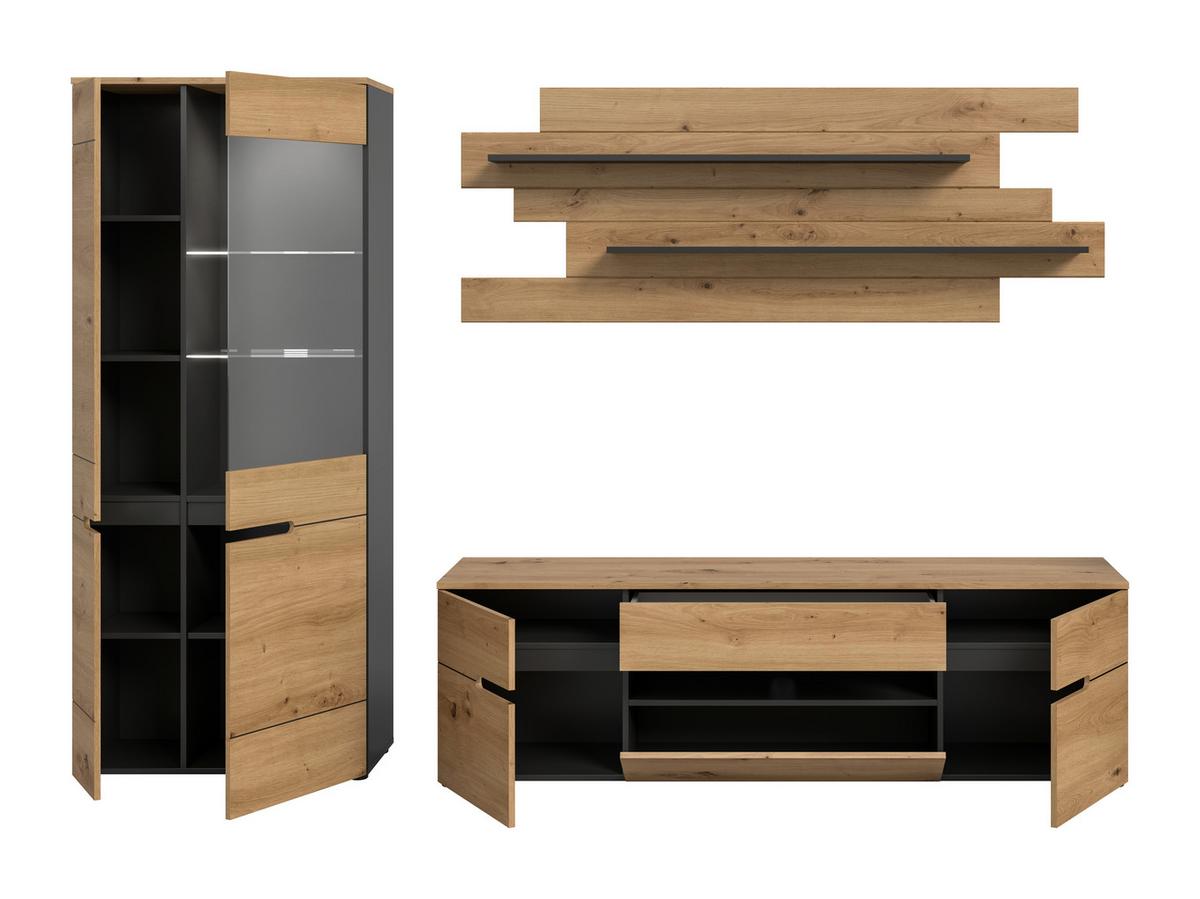Wohnwand Canu Eiche Artisan Dekor B: 280cm - Schwarz/Eiche Artisan, Design, Holzwerkstoff (280/190/44cm) - Livetastic