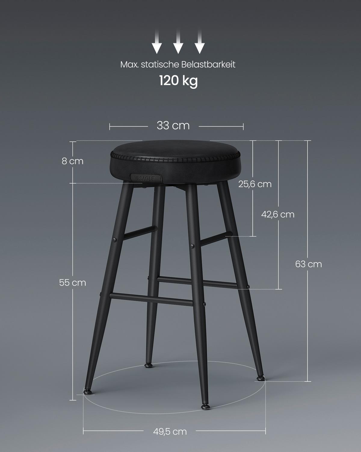 Barhocker-Set Schwarz B: 49,5 cm - Schwarz, MODERN, Textil/Metall (49,5/63/49,5cm) - MID.YOU