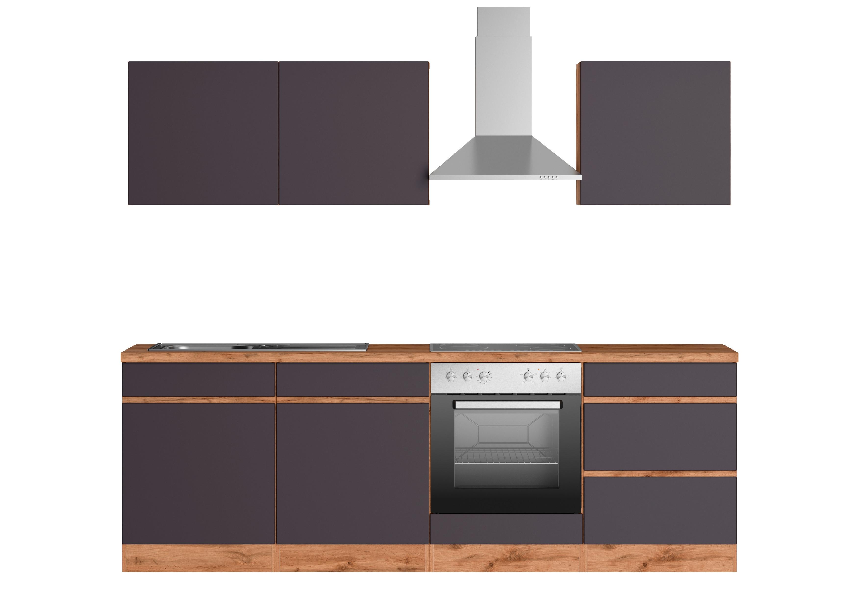 Küchenzeile Turin mit Geräten 240 cm Grau/Eichefarben - Eiche Wotan/Grau, Design, Holzwerkstoff (240cm) - Held