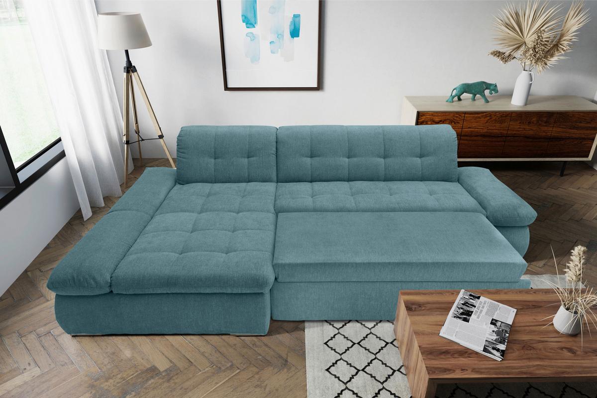 Ecksofa Mit Schlaffunktion Moric Petrol Mikrofaser - Chromfarben/Petrol, KONVENTIONELL, Textil (172/300cm) - MID.YOU