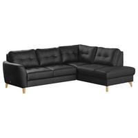 Ecksofa Mit Schlaffunktion Nordic Schwarz Lederlook - Buchefarben/Schwarz, Design, Leder/Textil (236/190cm) - Livetastic