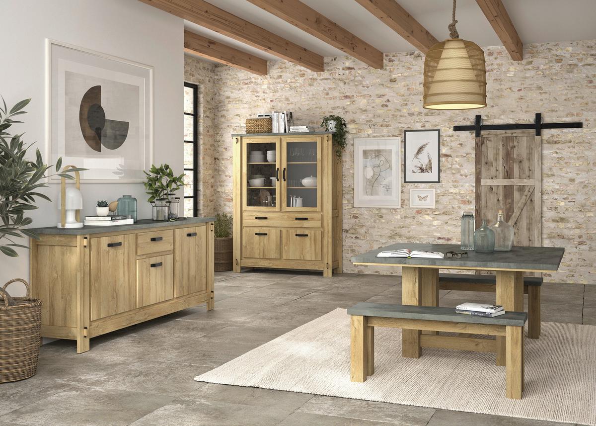 Sitzbank Broceliande Grau, Eichefarben B: 110 cm - Eichefarben/Grau, MODERN, Holzwerkstoff (110/49/30cm) - MID.YOU