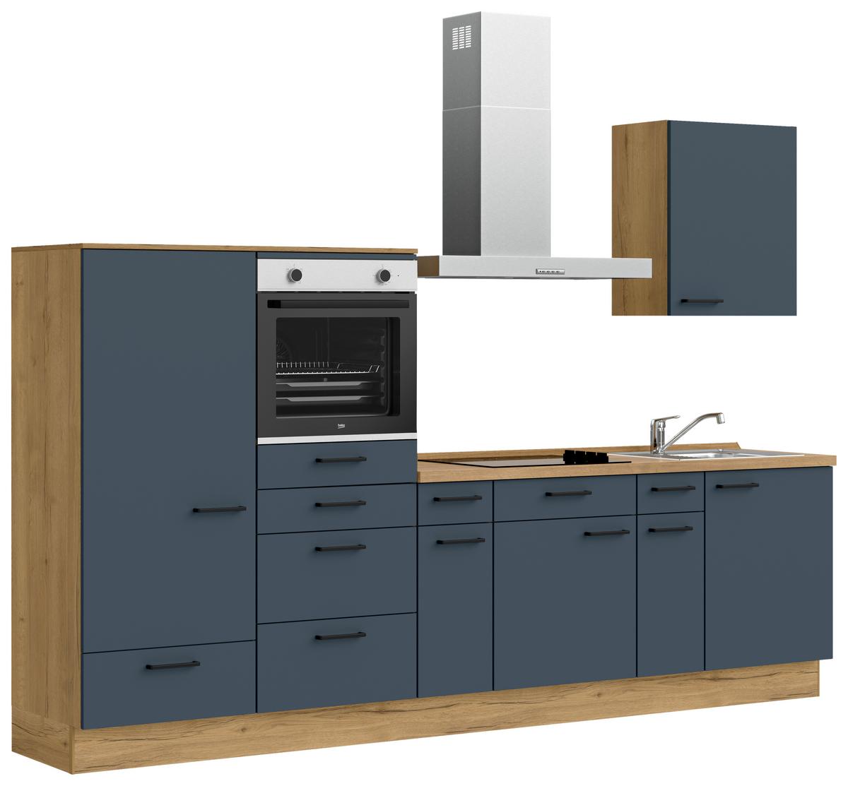 Küchenleerblock Easytouch Low-Line, L4 Links - Blau/Eichefarben, MODERN, Holzwerkstoff (300cm) - Nobilia