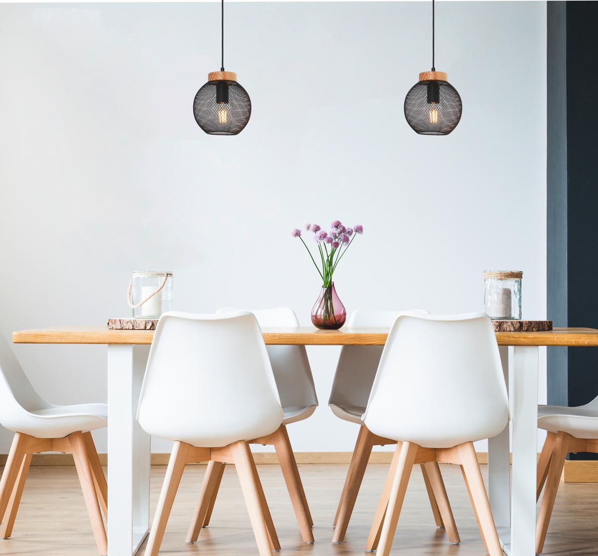 Hängeleuchte H: 120 Cm 1-Flammig - Schwarz/Braun, Basics, Holz/Metall (20/120cm) - Globo