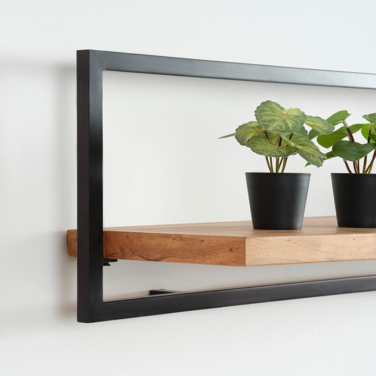 Nástěnná police SHIVA SHIVA - černá/barvy akácie, Moderní, kov/dřevo (100/28/25cm)