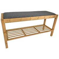 Garderobenbank Sam 3 Paar, Bambus/Grau H: 46 cm - Naturfarben/Grau, MODERN, Naturmaterialien/Textil (90/46/30cm)