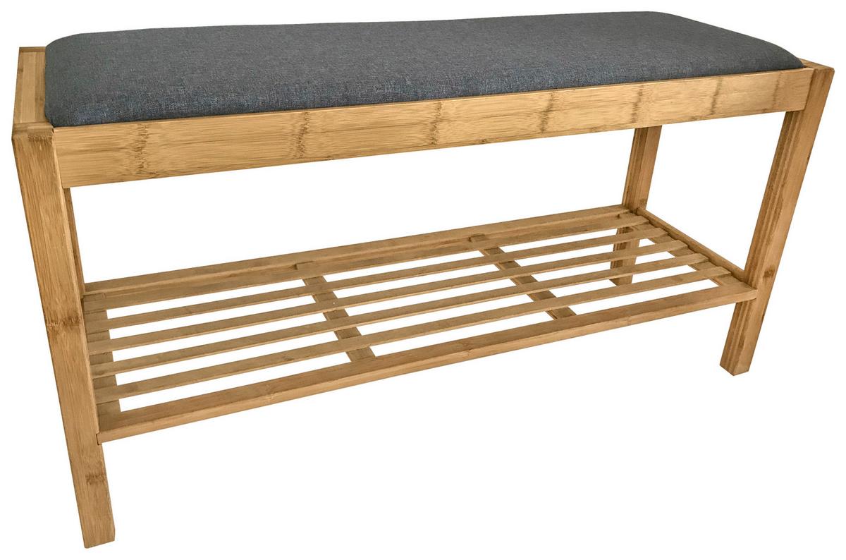 Garderobenbank Sam 3 Paar, Bambus/Grau H: 46 cm - Naturfarben/Grau, MODERN, Naturmaterialien/Textil (90/46/30cm)