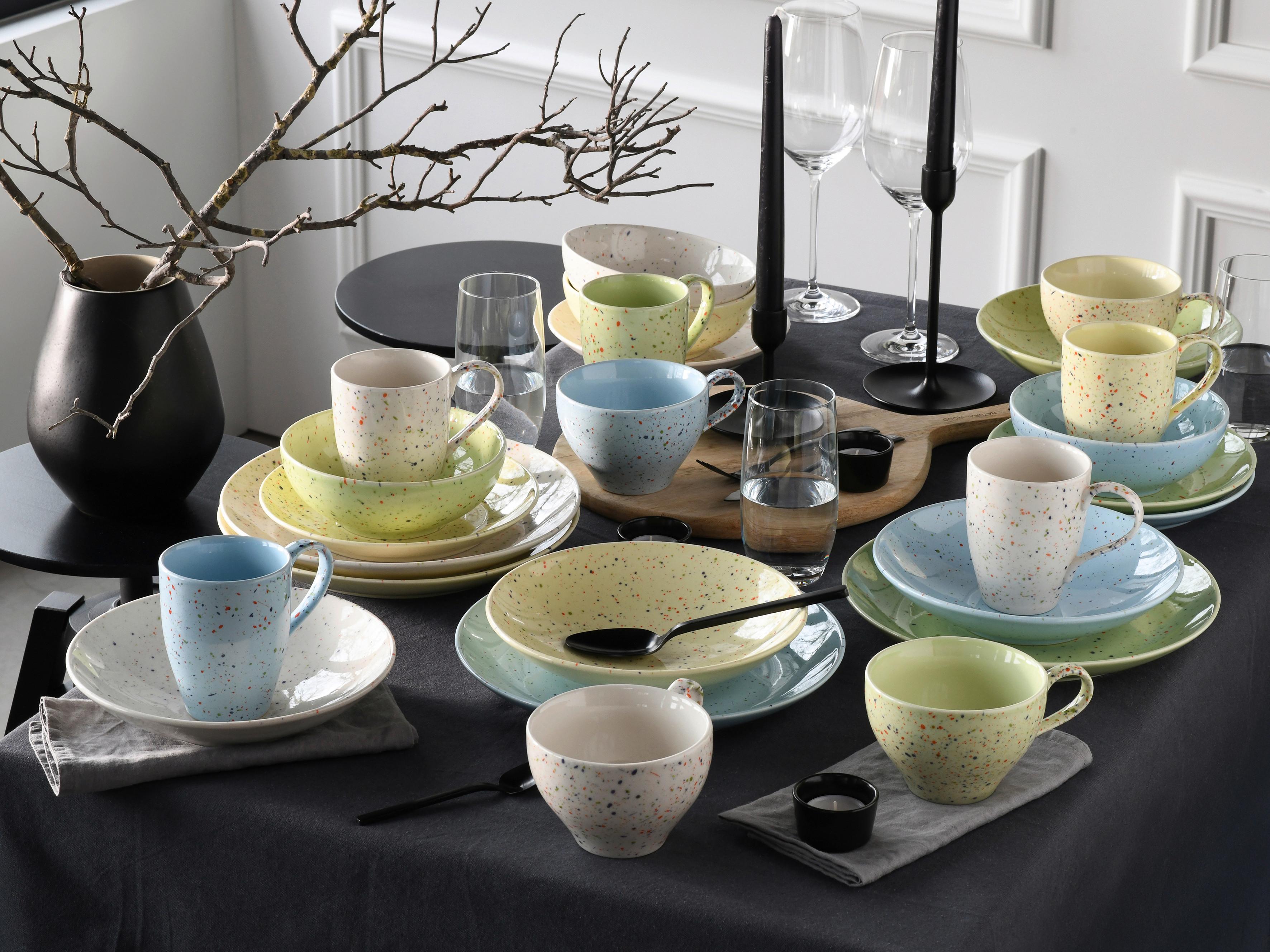 Kombiservice Confetti Bunt Hell-/blau/grün/gelb 16--Teilig - Hellgelb/Hellgrün, Basics, Keramik - Creatable