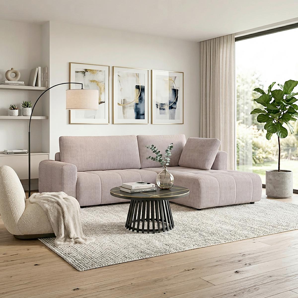 Sedacia súprava GIA, pravá, svetlosivá - čierna/svetlosivá, Modern, drevo/textil (261/197cm) - Bessagi Home