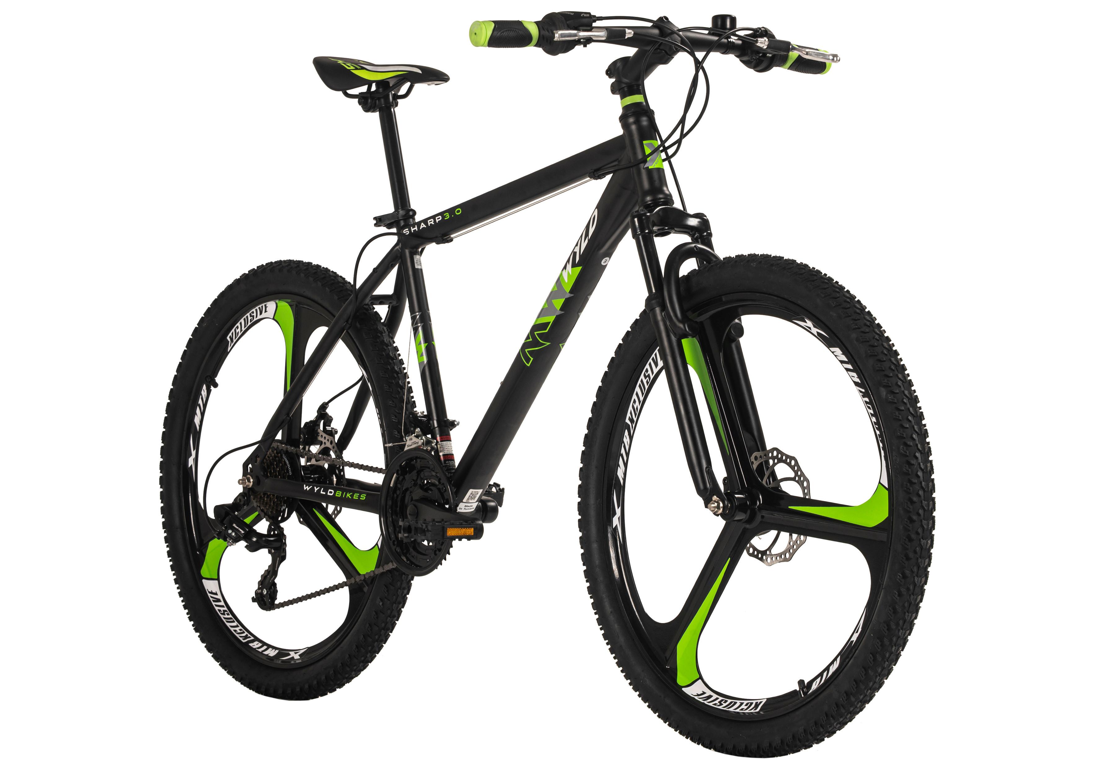 Mountainbike, Schwarz/Grün 26 Zoll, Rahmen 46 cm - Schwarz, Basics, Metall (25/140/60cm)
