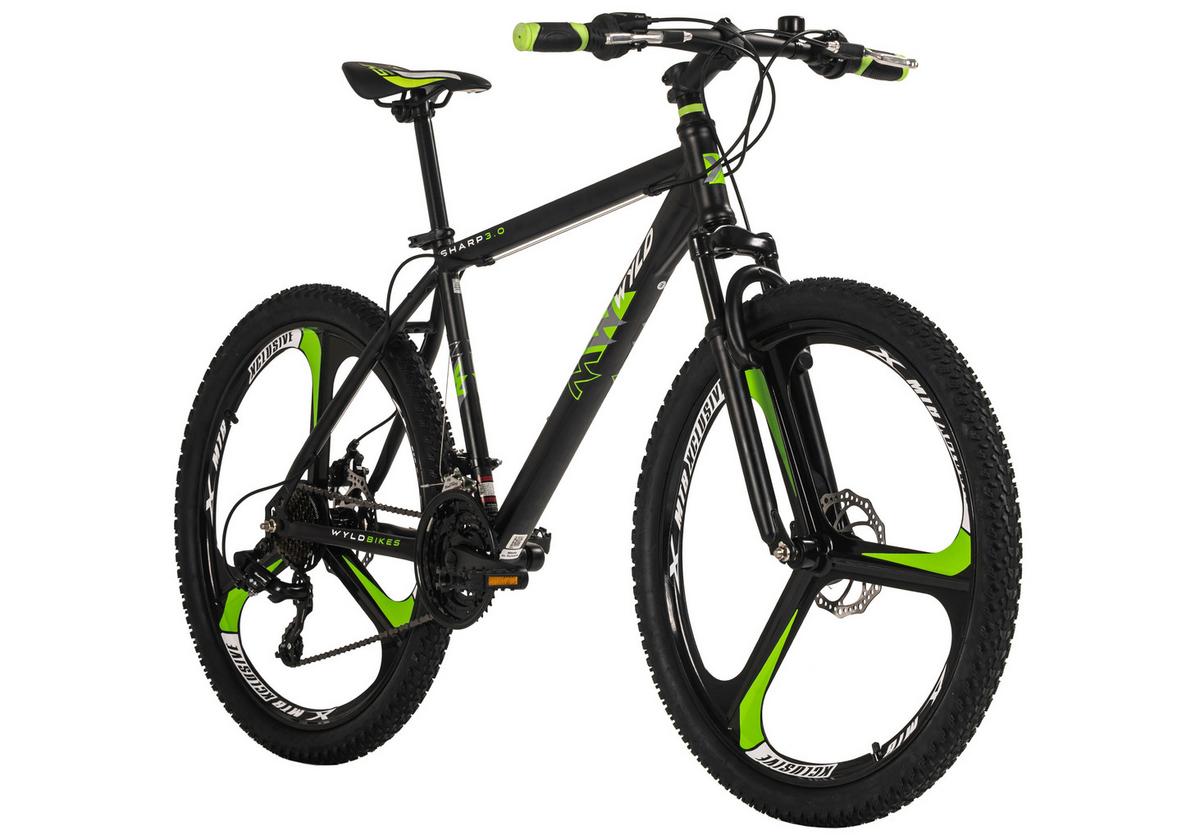 Mountainbike, Schwarz/grün 26 Zoll, Rahmen 46 Cm - Schwarz, Basics, Metall (25/140/60cm)