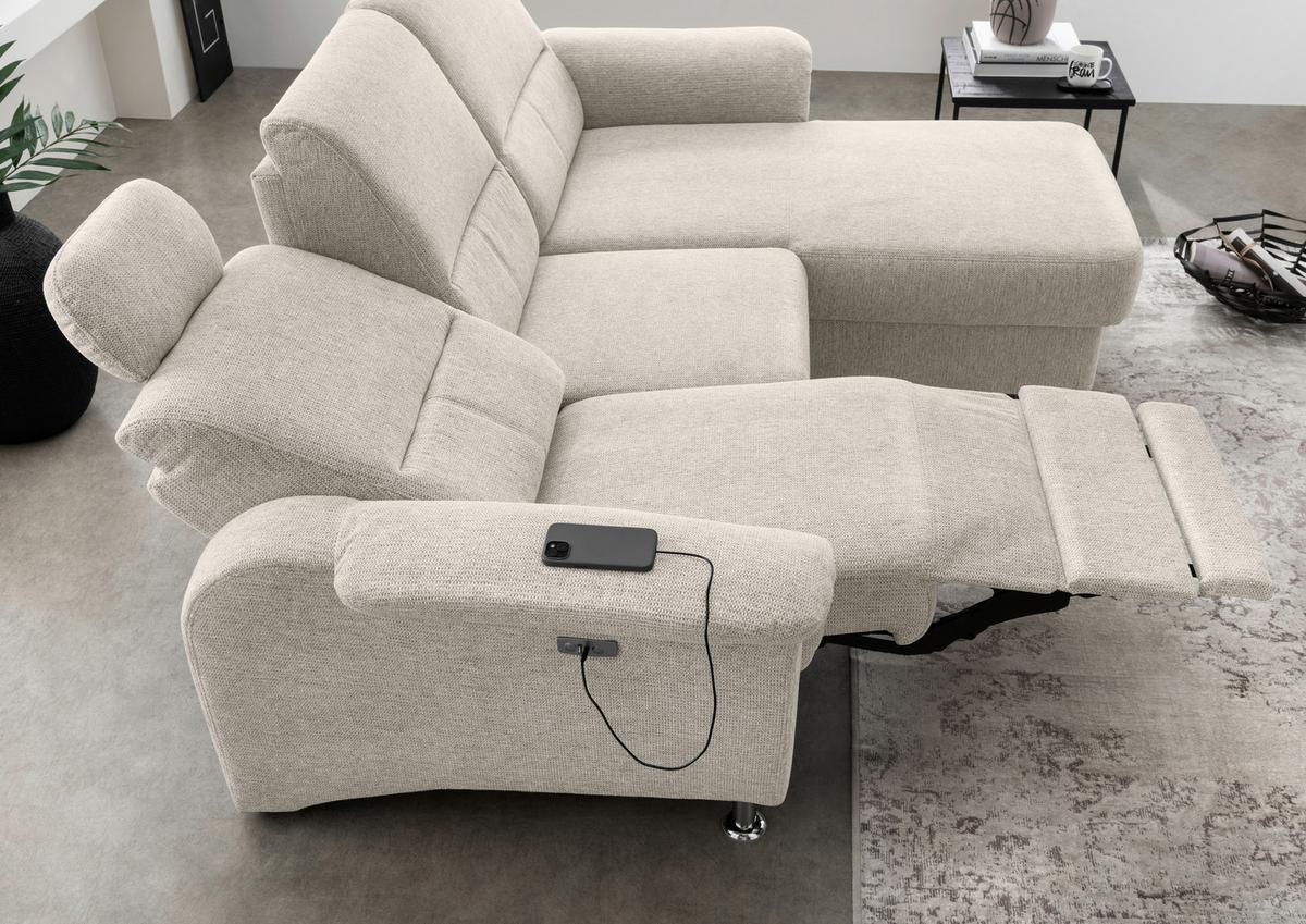 Ecksofa Mit Stauraum Parole Beige Chenille - Chromfarben/Beige, MODERN, Textil (231/165cm) - Livetastic