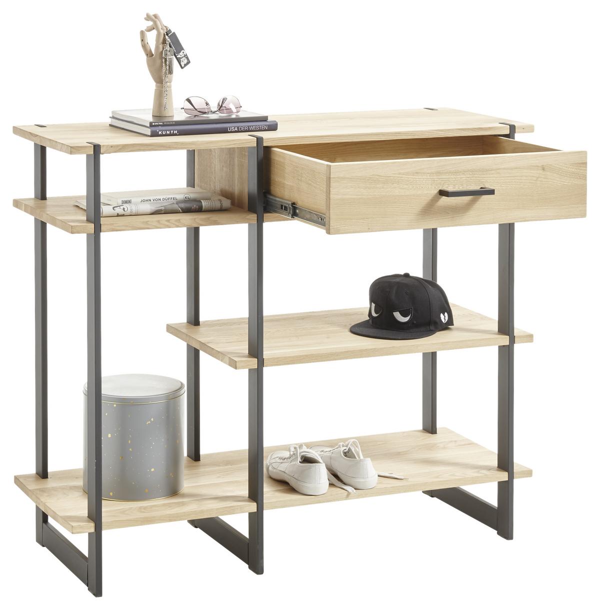 Konsolentisch Mit Ablagefach Paco, Eichefarben/schwarz - Eichefarben/Schwarz, Natur, Holz/Metall (110/93,5/40cm) - Livetastic