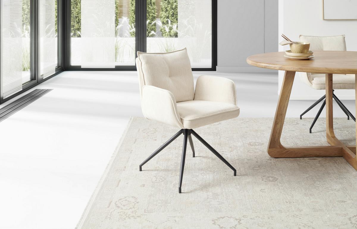 Armlehnstuhl Milena Webstoff Beige, B: 58,5cm - Beige/Schwarz, KONVENTIONELL, Textil/Metall (58,5/86/66cm) - MID.YOU