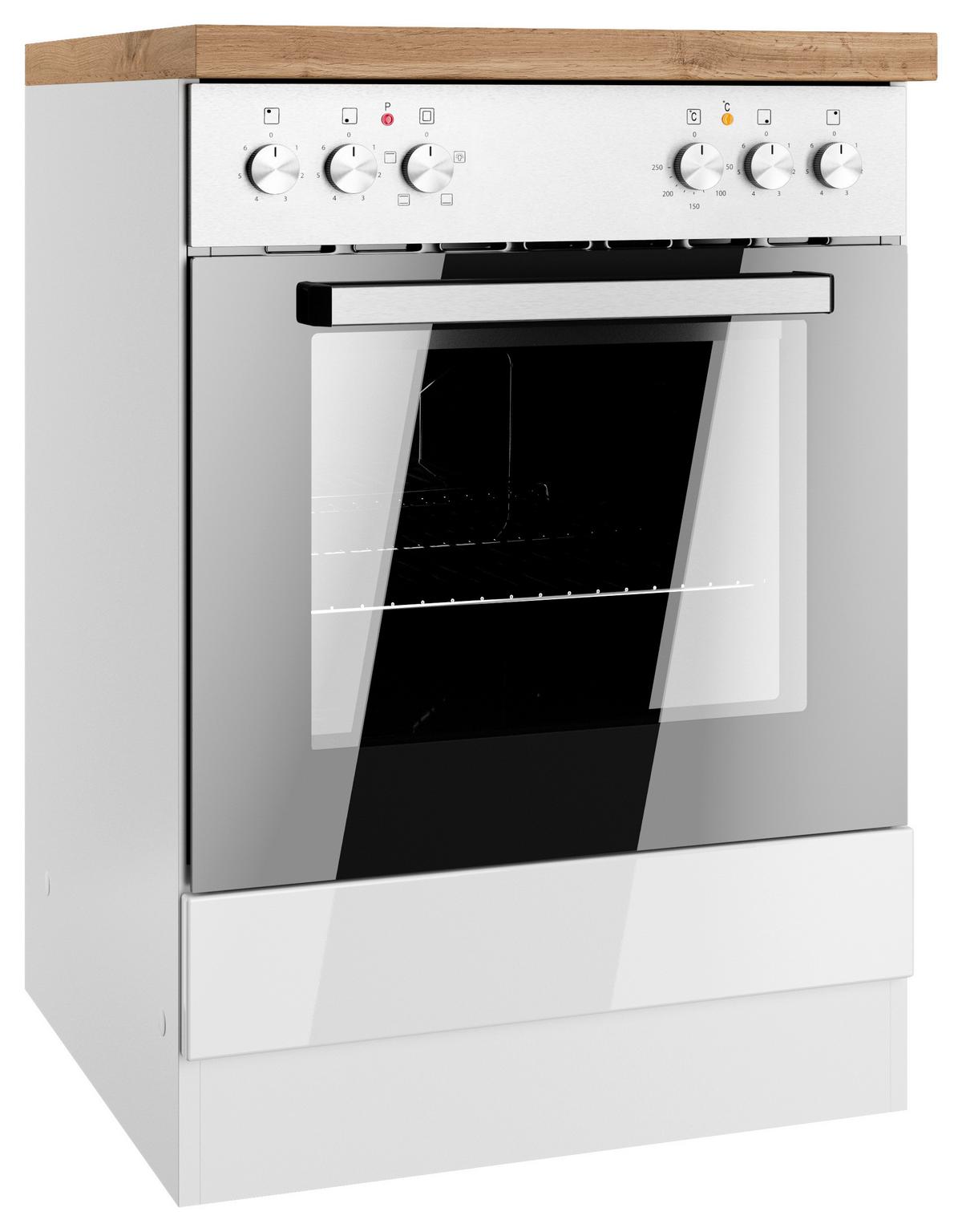 Herdumbauschrank Monza B: 60 Cm Weiß/eiche Dekor - Weiß Hochglanz/Eiche Wotan, LIFESTYLE, Holzwerkstoff (60/86/60cm) - Held