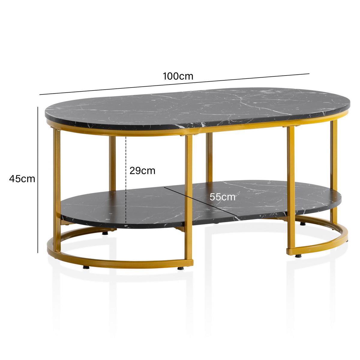 Konferenčný stolík, vzhľad mramoru, čierny - zlatá/čierna s vysokým leskom, Lifestyle, kov/kompozitné drevo (100/60/45cm) - Livetastic