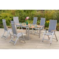 Gartentischgruppe San Remo 7 -Teilig. Grau/Natur/Silberfarben - Silberfarben/Naturfarben, KONVENTIONELL, Kunststoff/Textil - Gardenson