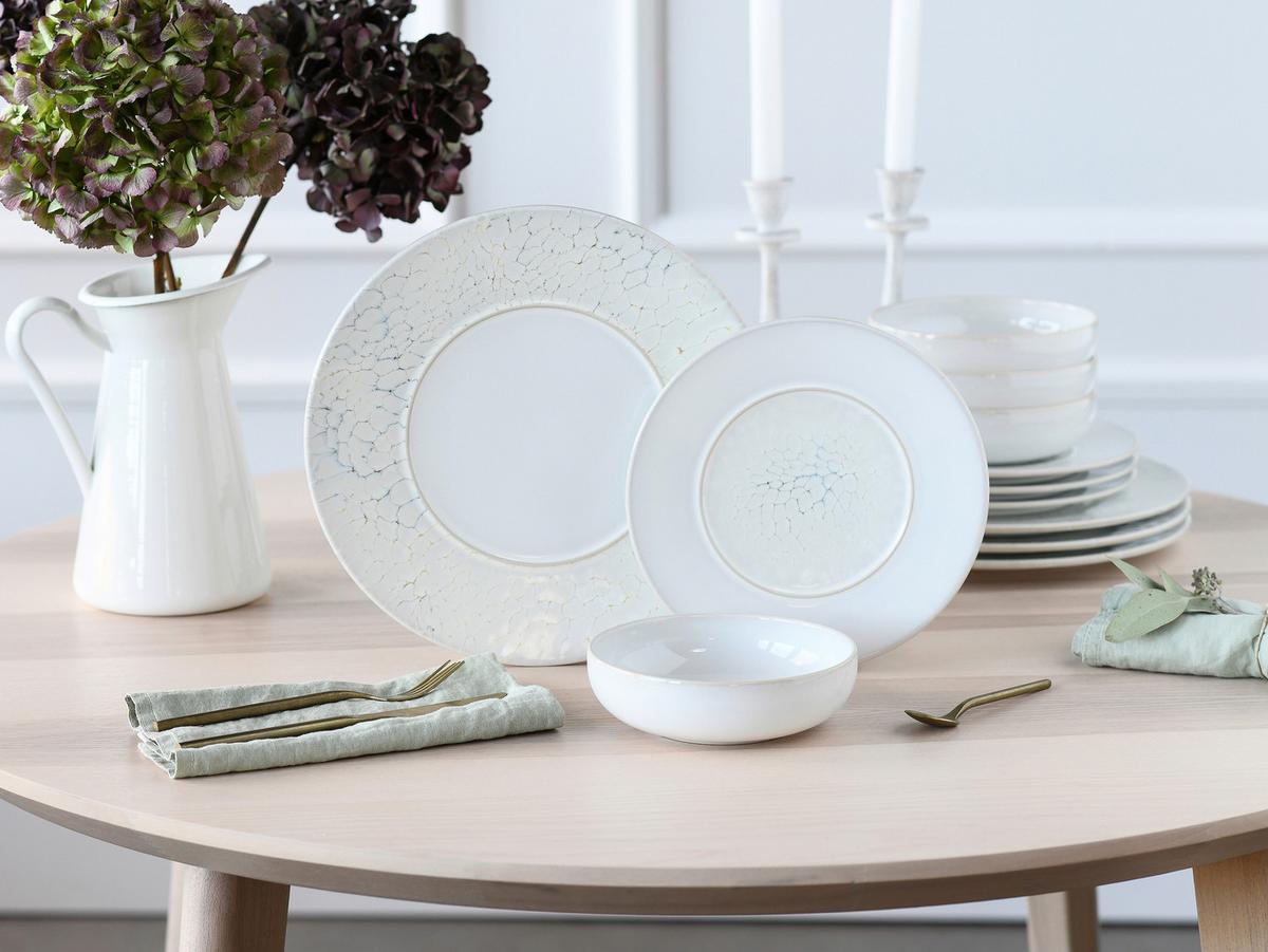 Tafelservice Unico Toscania Steinzeug, Creme 12-teilig - Creme/Weiß, Basics, Keramik - Creatable