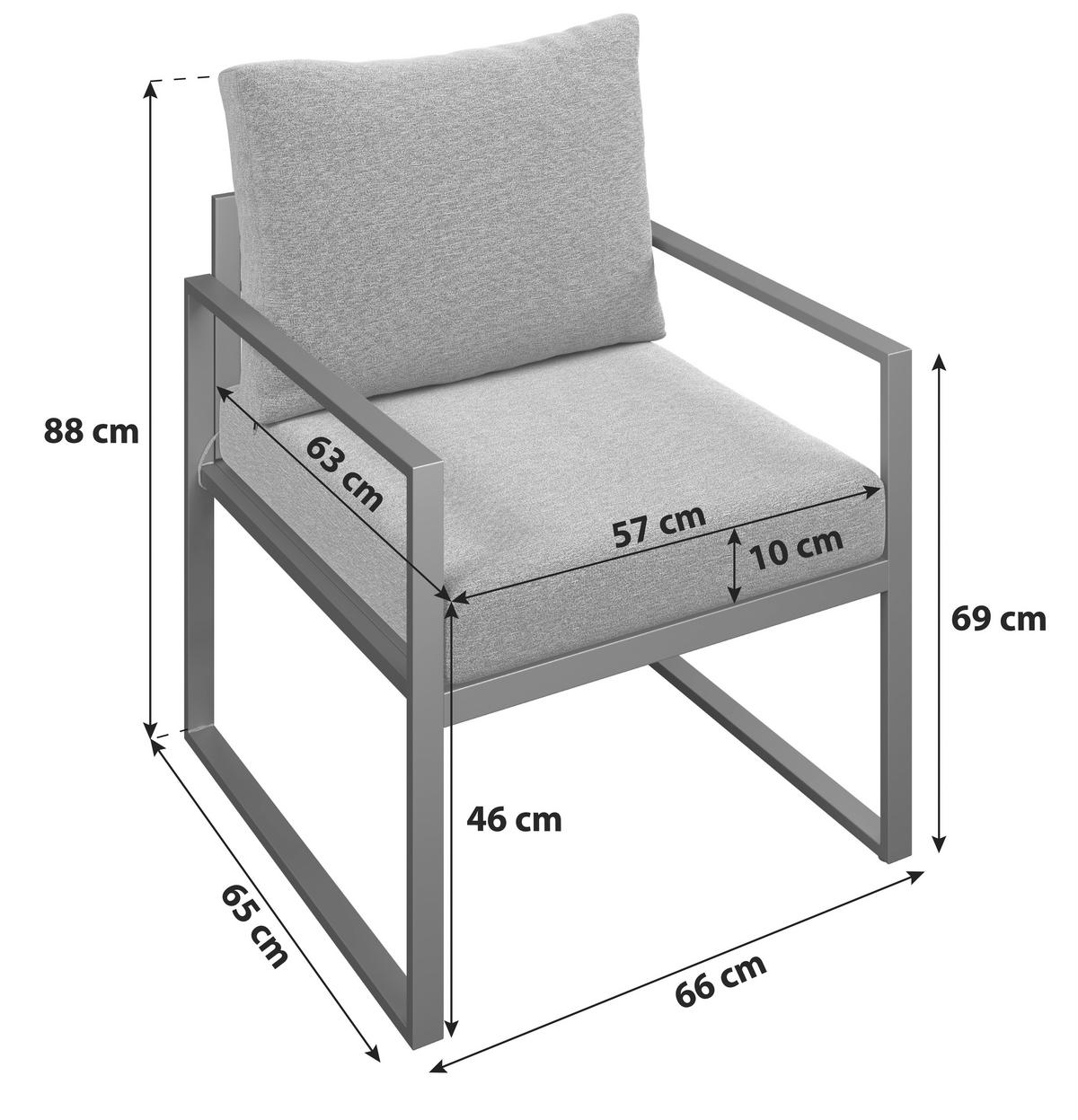 Gartensessel Leon Stahl, Textilgewebe - Dunkelgrau/Anthrazit, MODERN, Textil/Metall (66/69/65cm) - Beldano