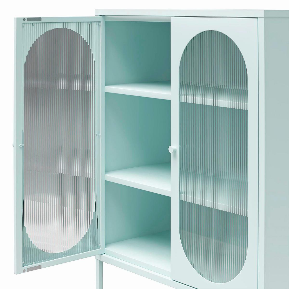 Highboard Luna Blau B: 80cm - Blau/Transparent, Design, Glas/Metall (80/102/40cm) - MID.YOU