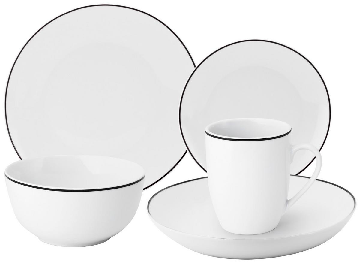 Kombiservice Levi Keramik 6 Personen Geschirr Set Weiß - Schwarz/Weiß, MODERN, Keramik - James Wood