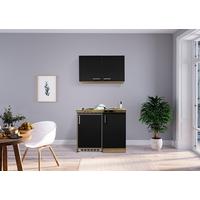 Miniküche M. Kühlschrank + Kochfeld 100 Cm Schwarz/eiche - Edelstahlfarben/Eichefarben, MODERN, Holzwerkstoff/Metall (100cm) - Respekta