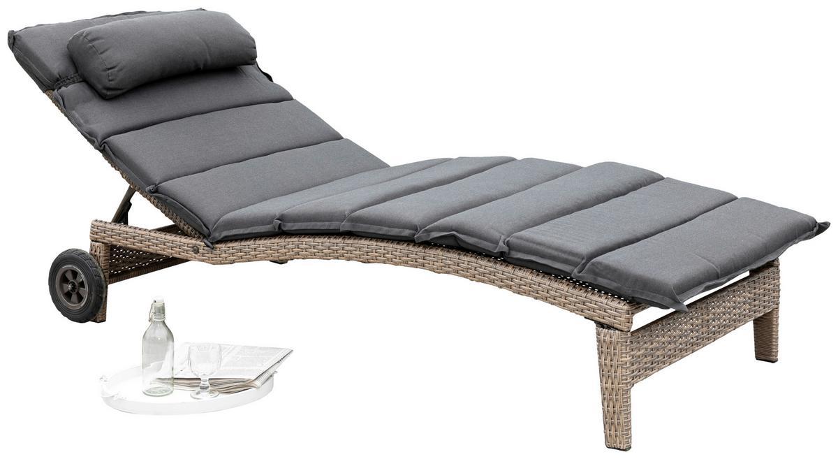 Sonnenliege Andalusia Metall/Kunststoff mit Auflage - Grau, ROMANTIK / LANDHAUS, Kunststoff/Metall (90/100/208cm) - Gardenson