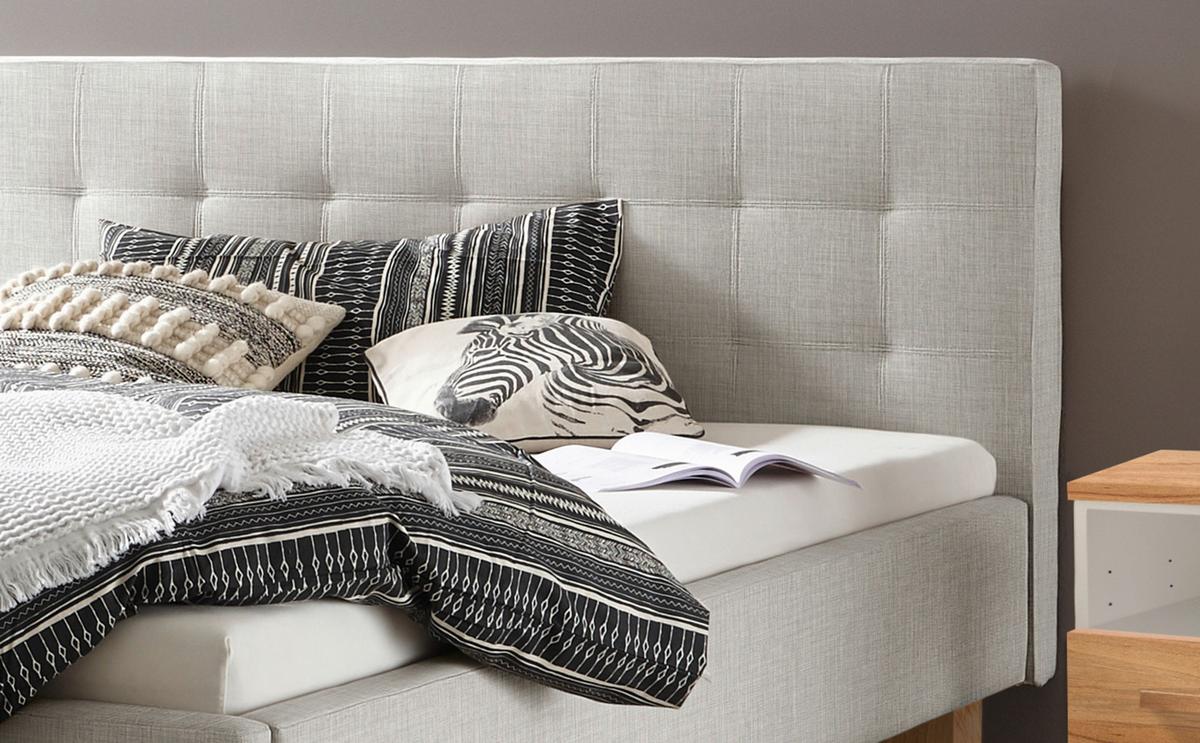 Polsterbett Pronto Mit Gepolstertem Kopfteil 160x200 - Buchefarben/Grau, Design, Holz/Textil (160/200cm) - Hasena