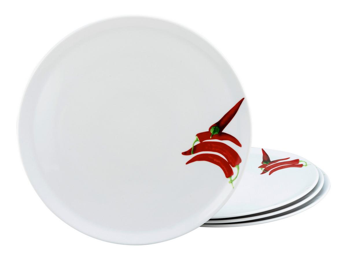 Pizzatellerset Europa Chili Weiß 4-Teilig - Rot/Weiß, KONVENTIONELL, Keramik (33cm) - Creatable
