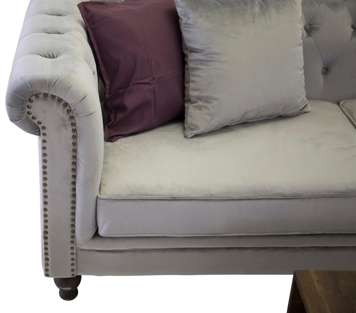 Chesterfield-Sofa Velvet - Hellgrau, Design, Holz/Textil (217/80/88cm) - Livetastic
