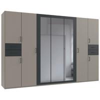 Drehtürenschrank Vegas Sahara/graphit/grau B: 313 Cm - Graphitfarben/Grau, Basics, Glas/Holzwerkstoff (313/208/58cm) - MID.YOU