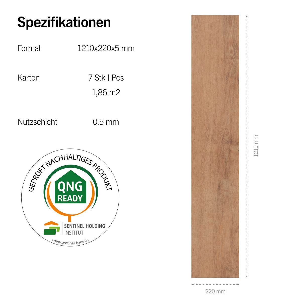 Designboden Eichefarben /cognac Lhd. Stärke 5mm - Eichefarben/Cognac, Basics, Kunststoff (121/22/0,5cm)