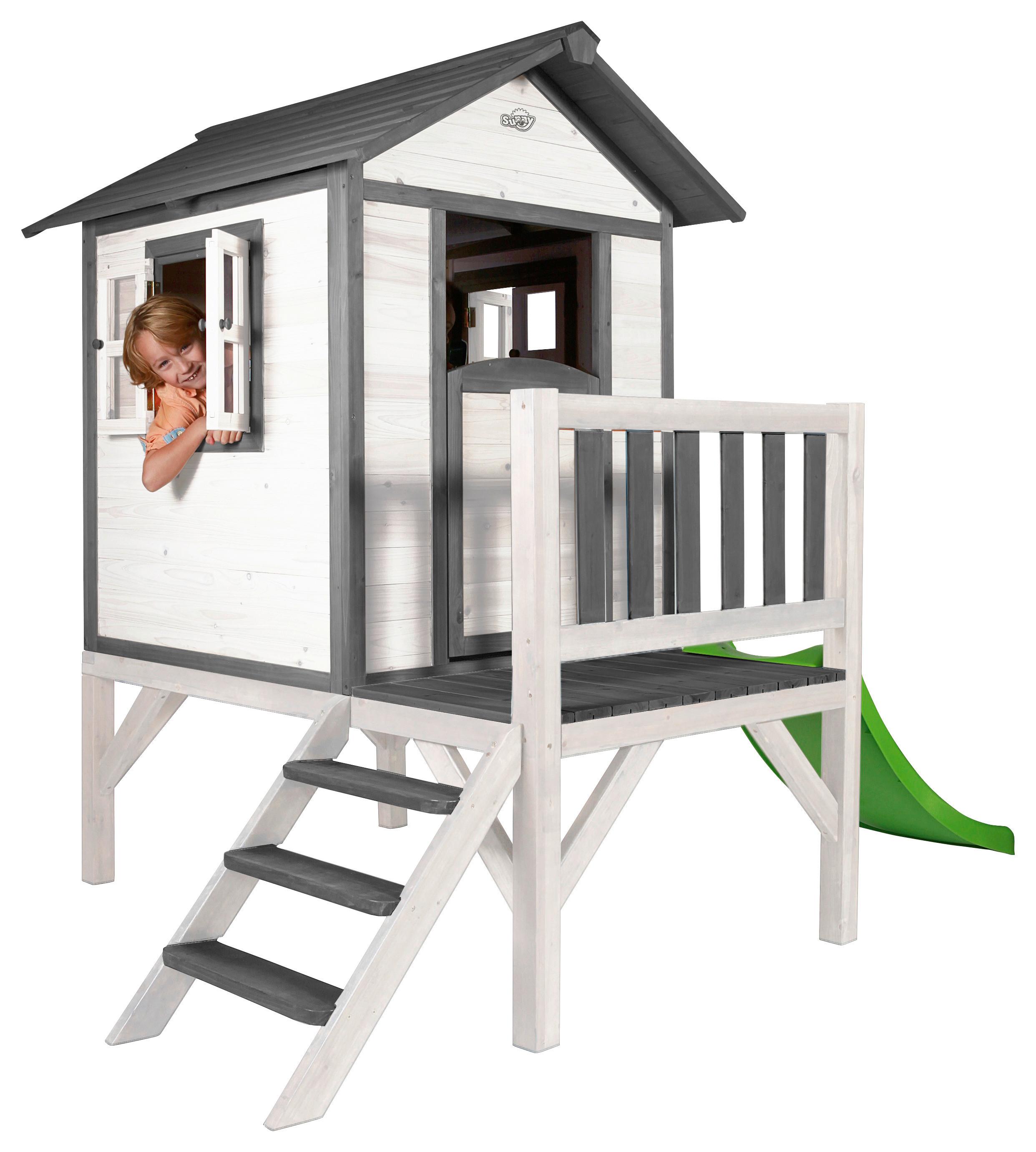 Hrací domeček pro děti Sunny Lodge XL bílá/šedá - bílá/černá, dřevo (260/190/167cm)