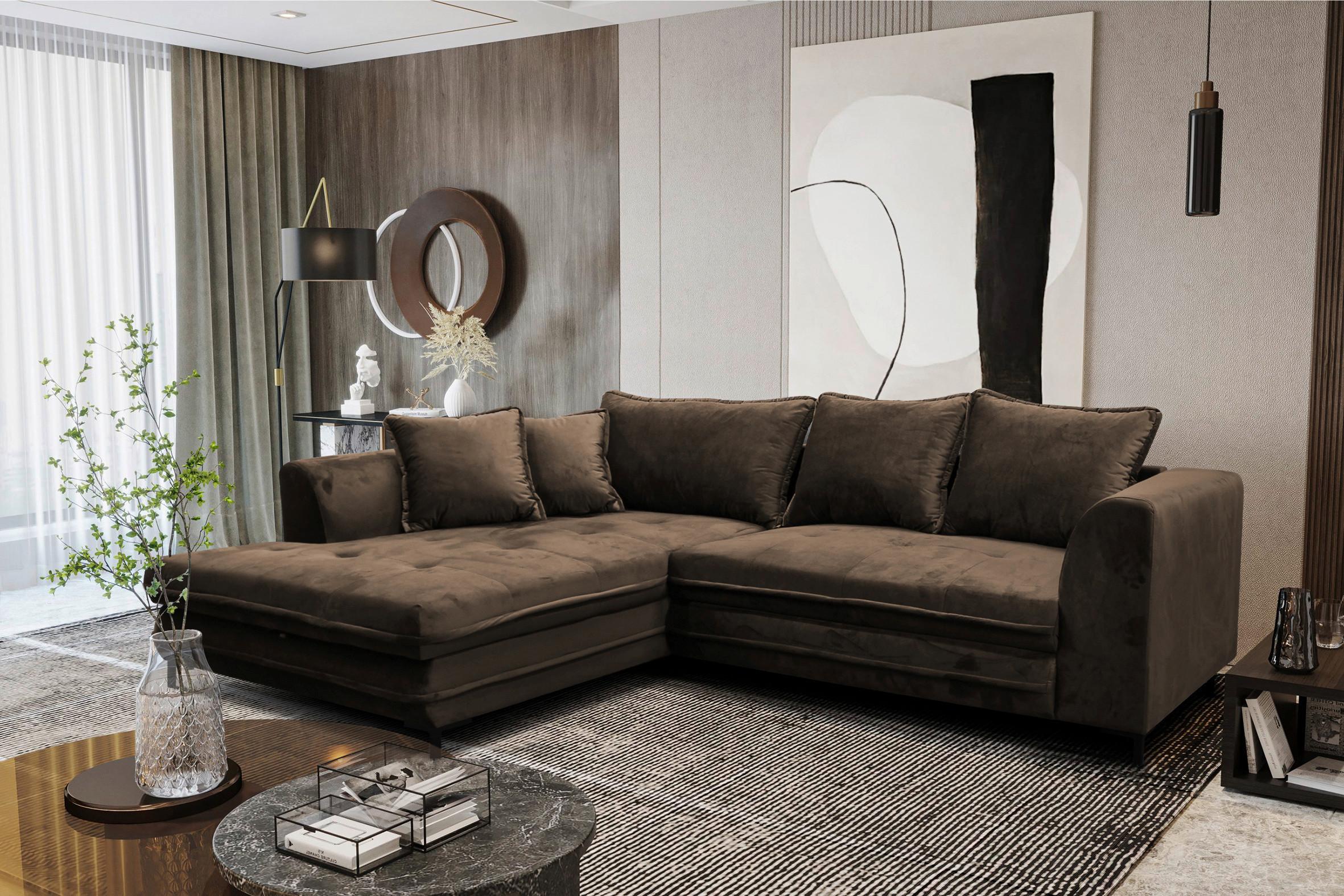 Ecksofa Bello Braun Mit Schlaffunktion Ottomane Links - Schwarz/Braun, Design, Textil (187/277cm) - Livetastic