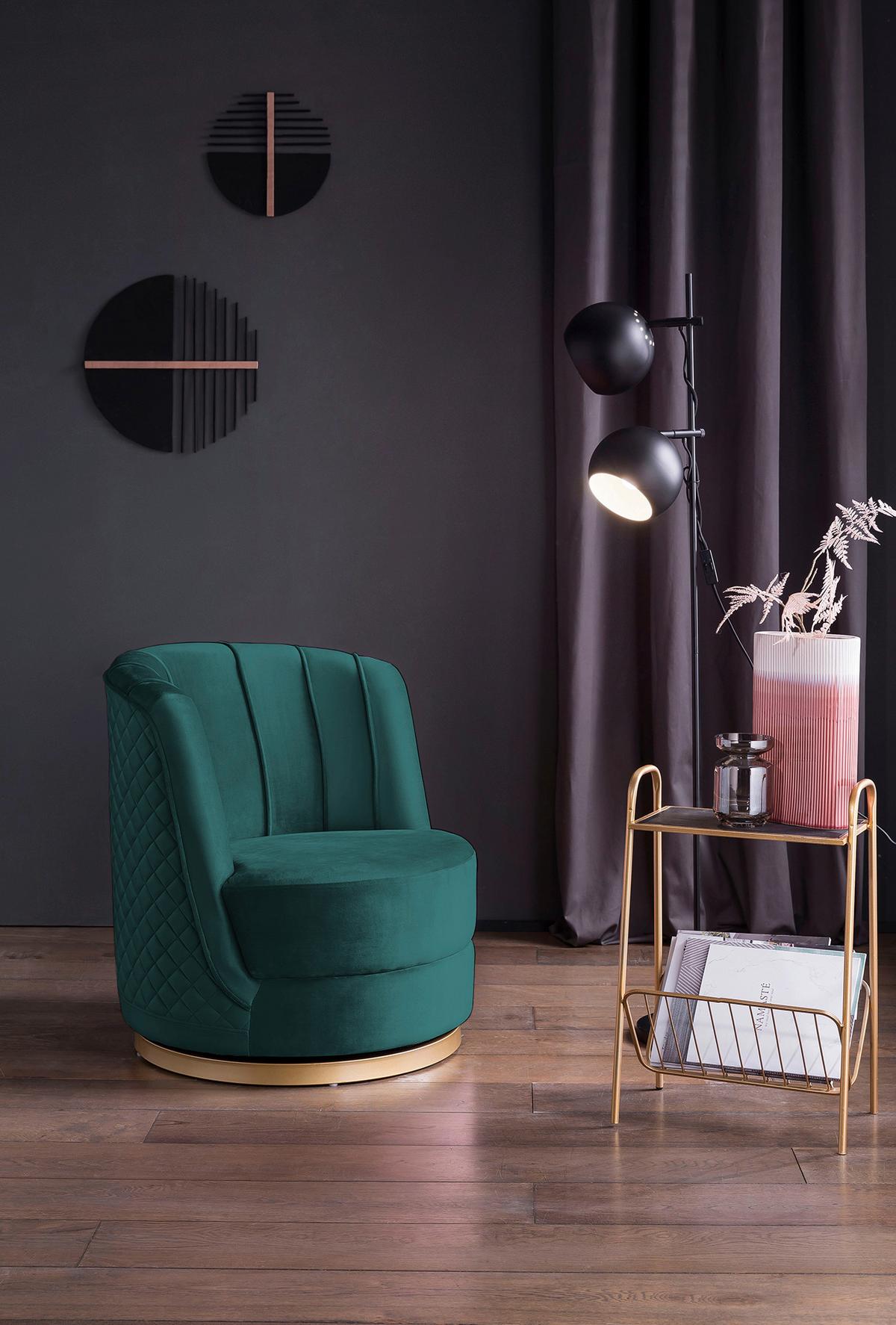 Sessel Grün B: 68 Cm - Goldfarben/Grün, MODERN, Textil (68/77/57cm) - Livetastic