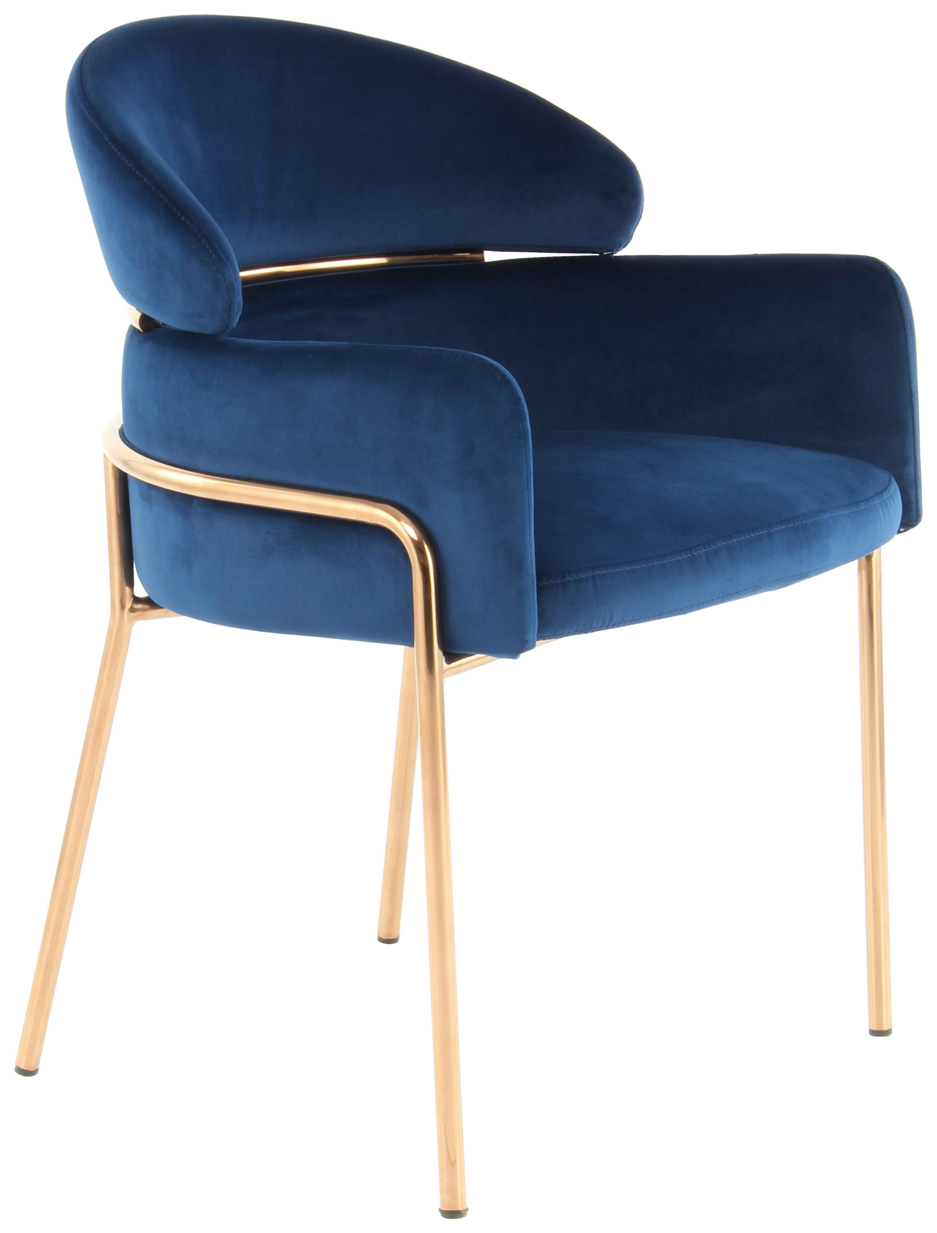 Židle s područkami modrá/barva růžového zlata - barva růžového zlata/modrá, Moderní, kov/textil (58/79/57cm) - MID.YOU