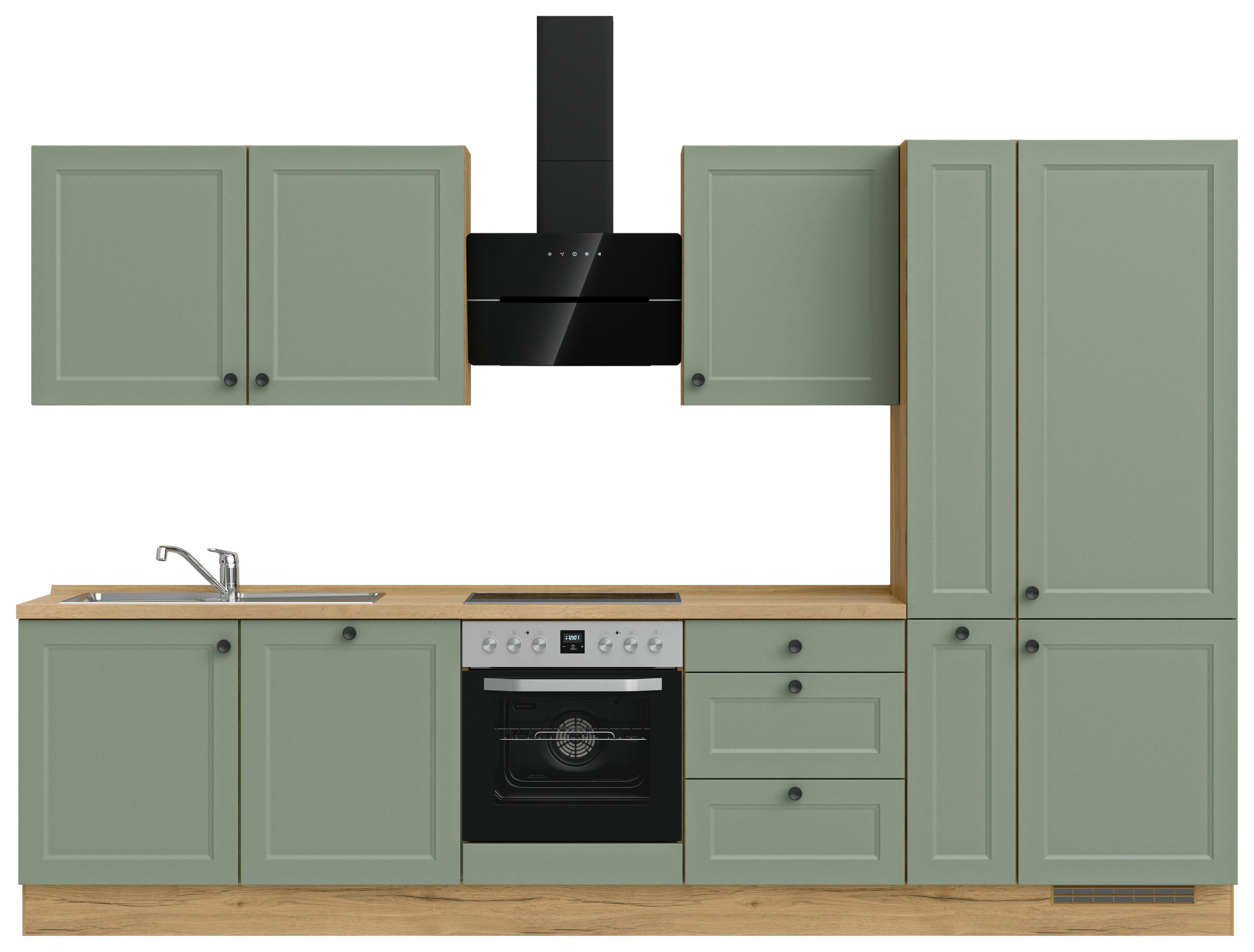 Kuchyňská lika 330 cm, rakosová / dub sierra - barvy dubu/černá, Moderní, kov/kompozitní dřevo (330cm) - Nobilia