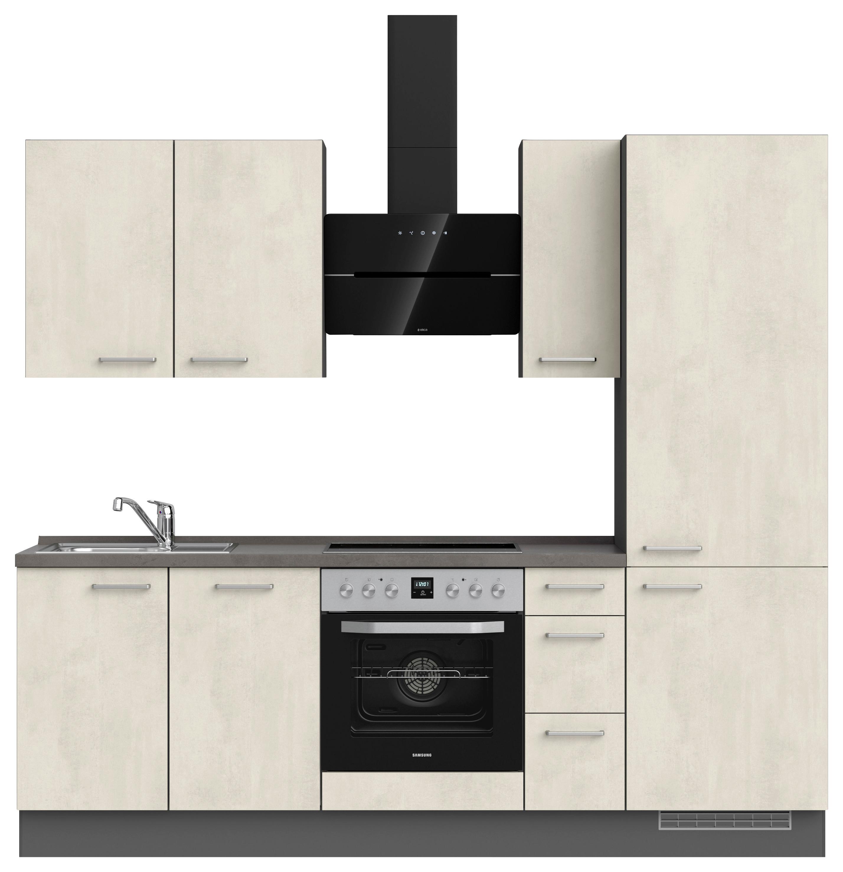 Kuchynská linka 240CM biely betón/ bridlicová šedá - biela/farba ušľachtilej ocele, Modern, kov/kompozitné drevo (240cm) - Nobilia