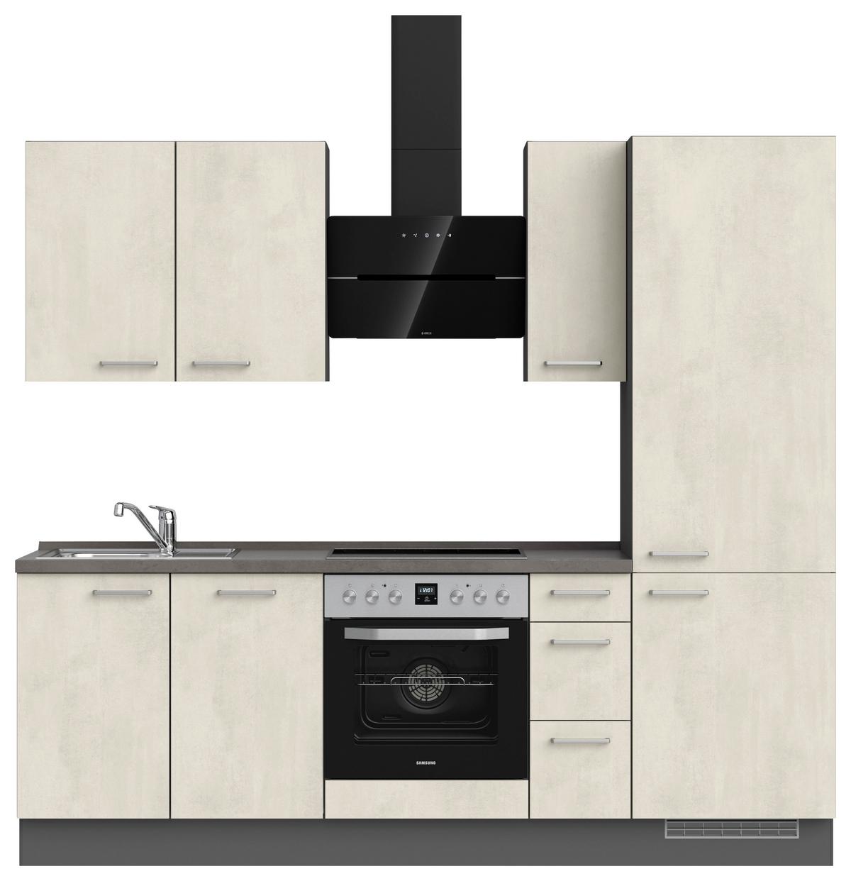 Kuchynská linka 240CM biely betón/ bridlicová šedá - biela/farba ušľachtilej ocele, Modern, kov/kompozitné drevo (240cm) - Nobilia