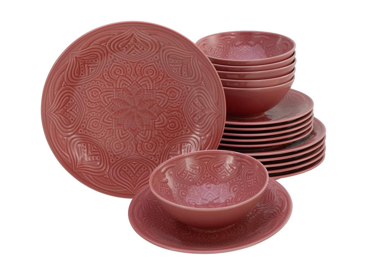 Jedálenský servis ORIENT MANDALA, 18-dielny - tmavoružová, Trend, keramika - Creatable