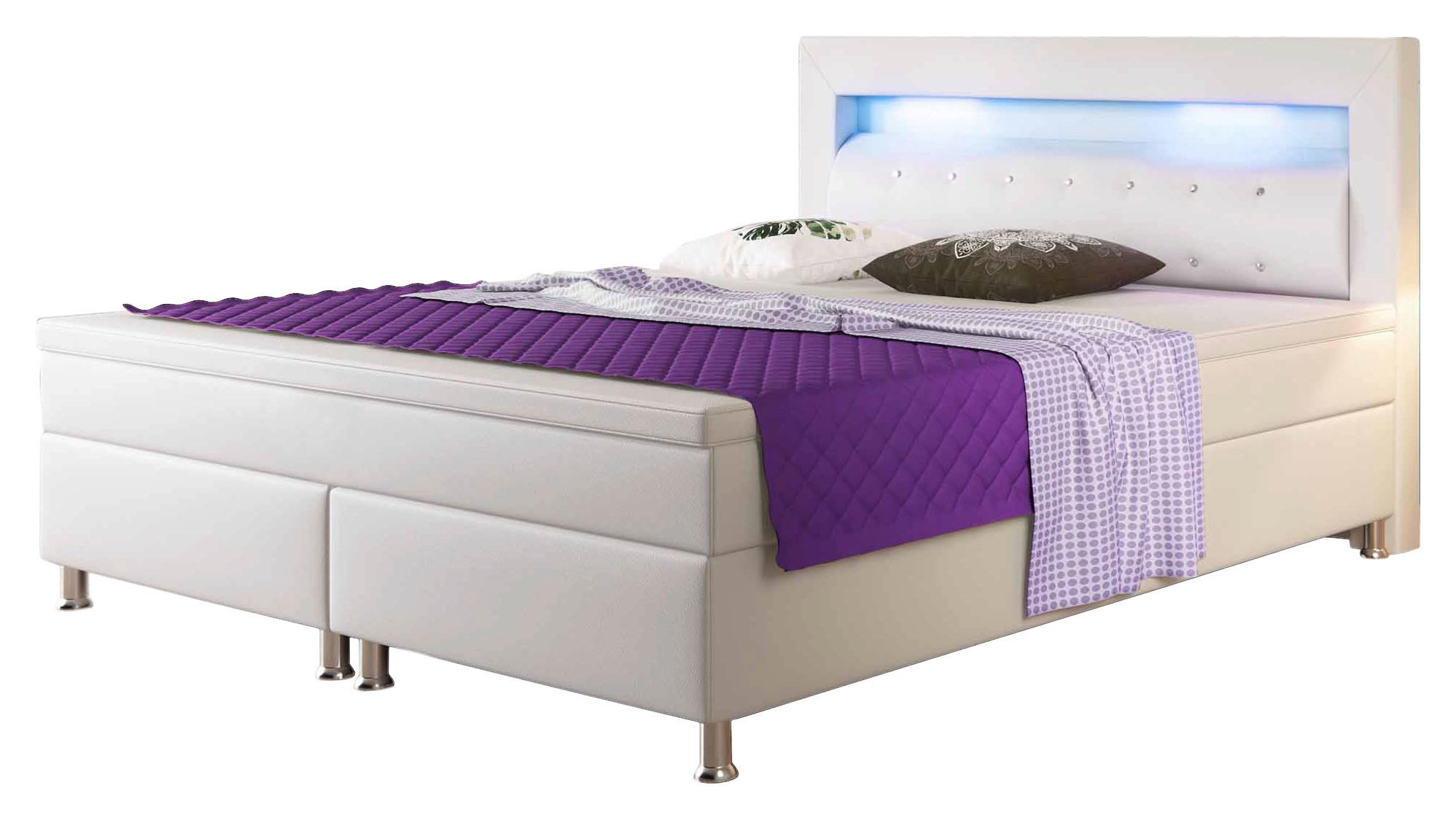 Boxspringbett Mit Topper & Beleuchtung 180x200 Monaco-F - Silberfarben/Weiß, KONVENTIONELL, Leder/Textil (180/115/210cm) - MID.YOU